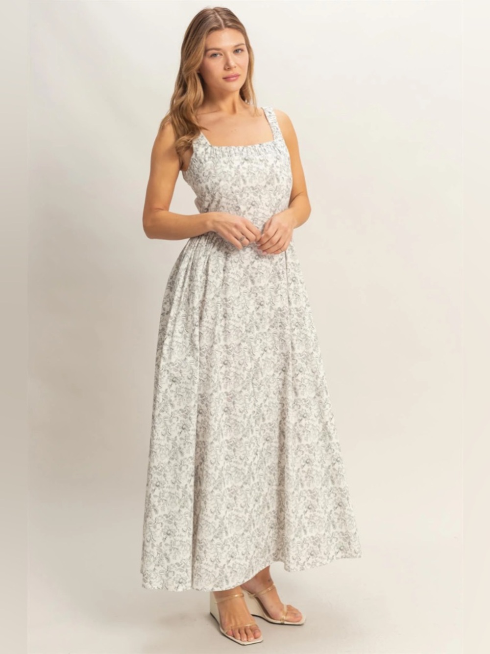 NEW HYFVE Floral Cotton Maxi Dress Empire Waist Square Neck A-Line Size Small - Picture 4 of 6